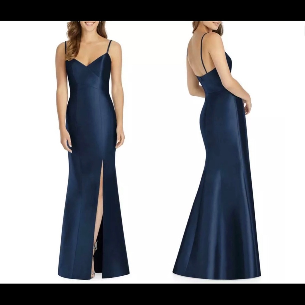 Alfred Sung Midnight Blue Satin A Line Gown Dress